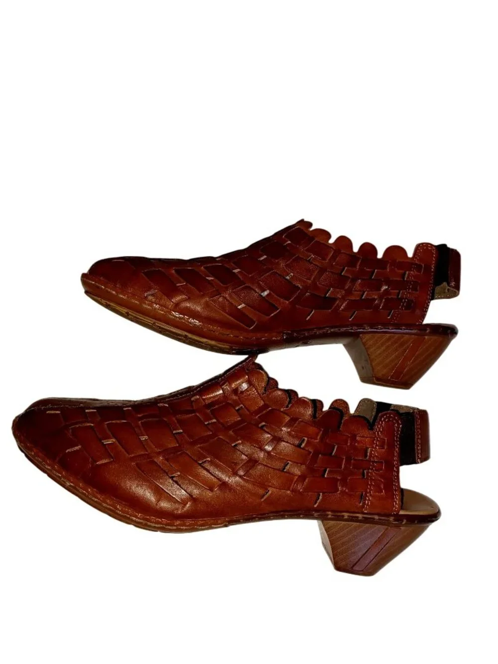 Rieker Mules Slingback Whiskey Brown Leather Woven Slip Low Heel Women Size 9